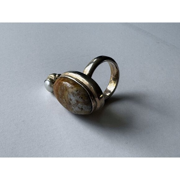 Vintage Sterling Silver Ring Lot — Turquoise, Onyx, Jasper, Modernist 4pc Bundle - Picture 10 of 15